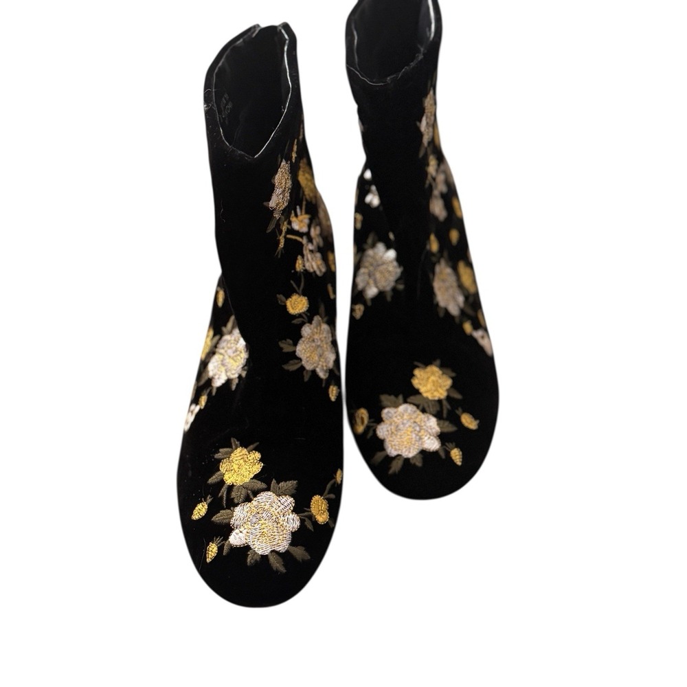 Topshop Vintage Black Floral Embroidered Boots Size 40 | Retro Statement  Boots
